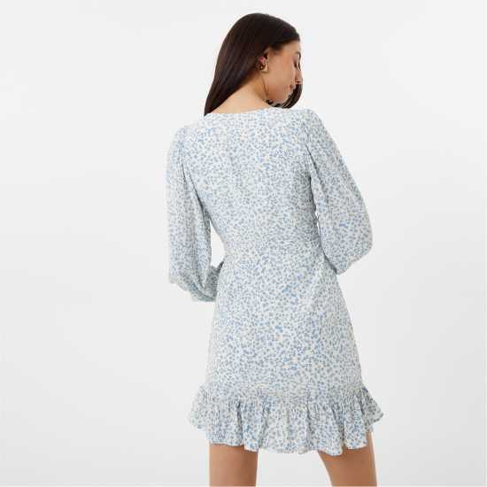 Jack Wills Wrap Frill Mini Dress Blue Floral Дамски поли и рокли