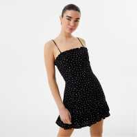 Jack Wills Ruffle Hem Mini Dress Black Print Дамски поли и рокли