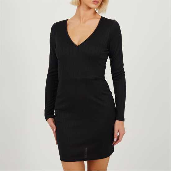 Brave Soul Long Sleeve Mini Dress Black 