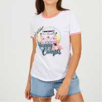 Brave Soul Camper Ringer T-Shirt White/Coral 