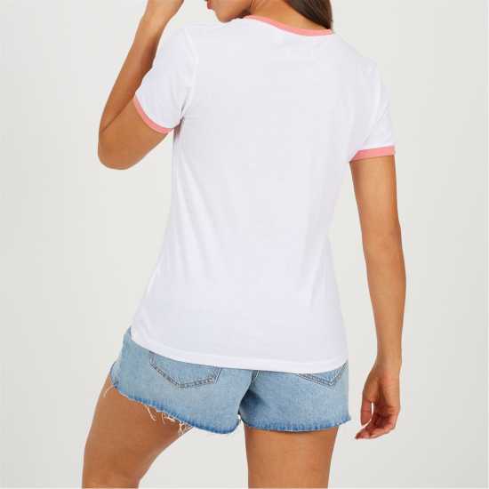 Brave Soul Camper Ringer T-Shirt White/Coral 