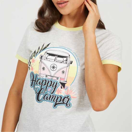 Brave Soul Camper Ringer T-Shirt PGry Marl/Lmnde 