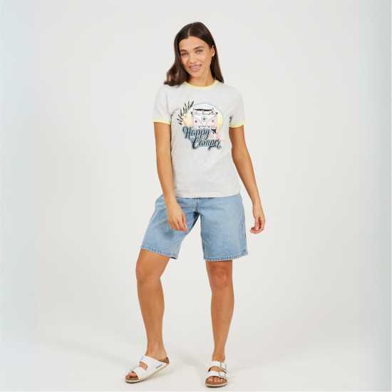 Brave Soul Camper Ringer T-Shirt PGry Marl/Lmnde 