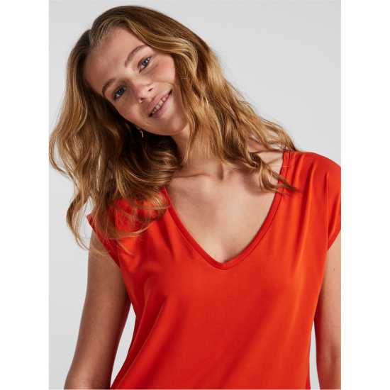 Pieces Knit T-Shirt Ld99 Танжерин Танго Дамски тениски и фланелки