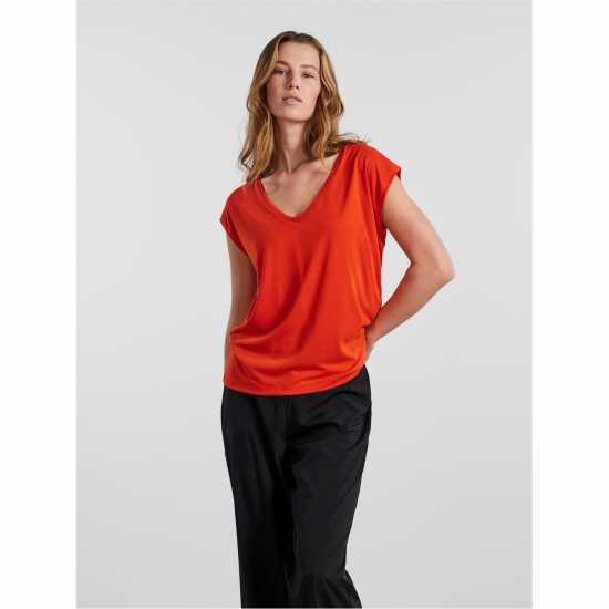 Pieces Knit T-Shirt Ld99 Танжерин Танго Дамски тениски и фланелки