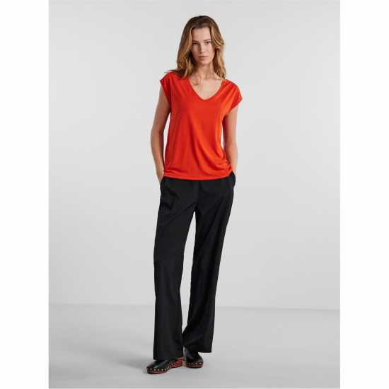 Pieces Knit T-Shirt Ld99 Танжерин Танго Дамски тениски и фланелки