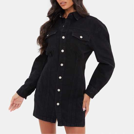 I Saw It First Denim Mini Dress Черно 