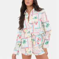 Риза С Дълъг Ръкав I Saw It First Printed Crepe Long Sleeve Shirt  Дамски ризи и тениски