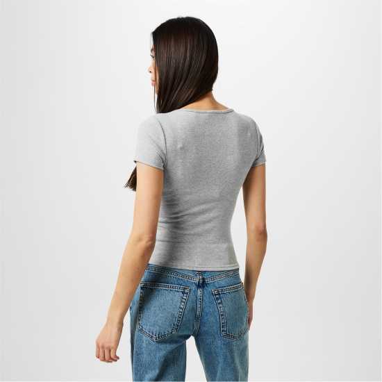 Дамски тениски и фланелки Jack Wills Neck Short Sleeve T-Shirt Сив марл Jack Wills Neck Short Sleeve T-Shirt Сив марл Дамски тениски и фланелки
