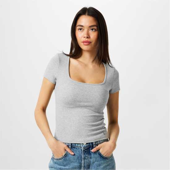Дамски тениски и фланелки Jack Wills Neck Short Sleeve T-Shirt Сив марл Jack Wills Neck Short Sleeve T-Shirt Сив марл Дамски тениски и фланелки