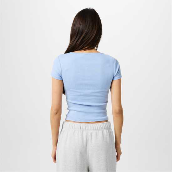 Jack Wills Neck Short Sleeve T-Shirt Синьо на Брънера Дамски тениски и фланелки