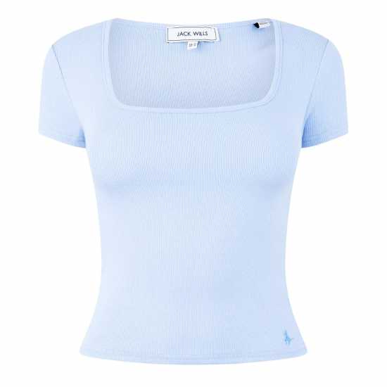 Jack Wills Neck Short Sleeve T-Shirt Синьо на Брънера Дамски тениски и фланелки