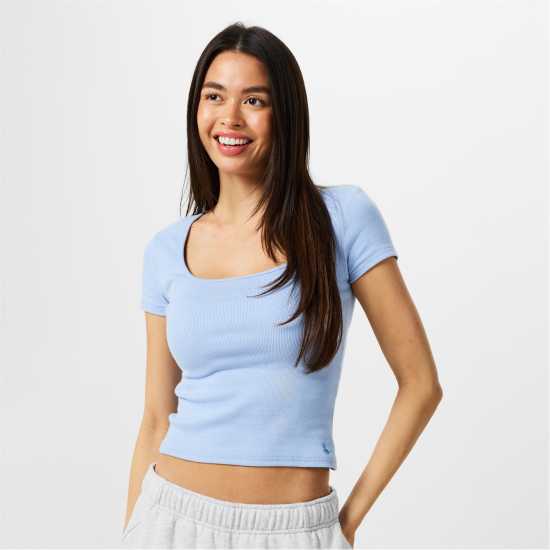 Jack Wills Neck Short Sleeve T-Shirt Синьо на Брънера Дамски тениски и фланелки