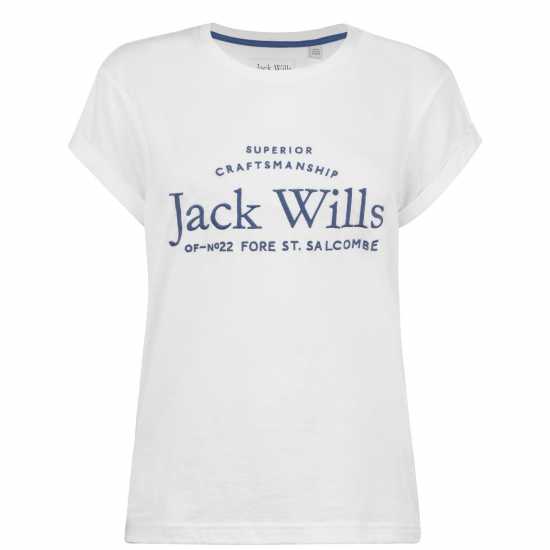 Jack Wills Forstal Boyfriend Logo T-Shirt White Дамски тениски с яка