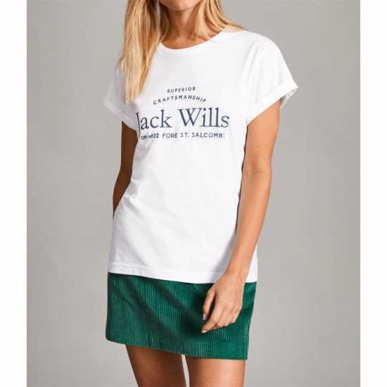 Jack Wills Forstal Boyfriend Logo T-Shirt White Дамски тениски с яка