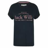 Jack Wills Forstal Boyfriend Logo T-Shirt Navy Дамски тениски с яка
