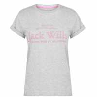 Jack Wills Forstal Boyfriend Logo T-Shirt Grey Marl Дамски тениски с яка