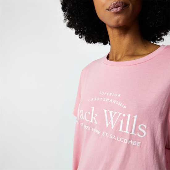 Jack Wills Forstal Boyfriend Logo T-Shirt Pink Дамски тениски с яка
