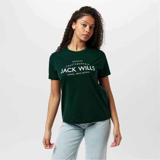 Jack Wills Forstal Boyfriend T-Shirt Ladies Тъмно зелено Jack Wills Forstal Boyfriend T-Shirt Ladies Тъмно зелено