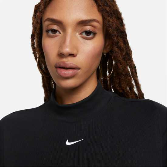 Nike Ribbed Short Sleeve Tee Black/White Дамско облекло плюс размер