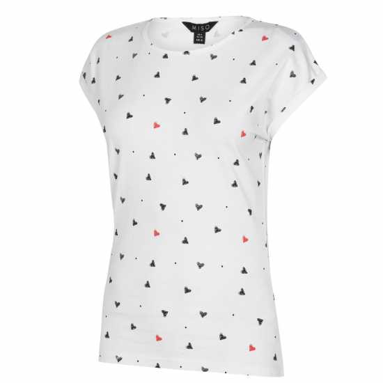Miso Тениска Printed Boyfriend T Shirt Бяло сърце Дамски тениски и фланелки