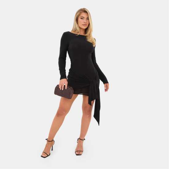 Long Sleeve Drape Mini Dress Long Sleeve Drape Mini Dress