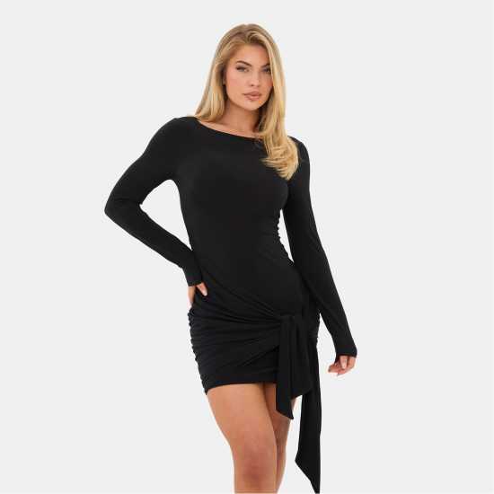 Long Sleeve Drape Mini Dress Long Sleeve Drape Mini Dress