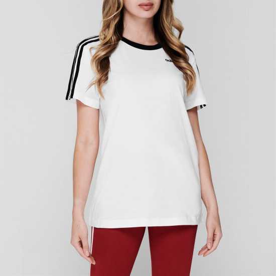 Adidas 3 Stripe T-Shirt White/Black Дамски тениски с яка