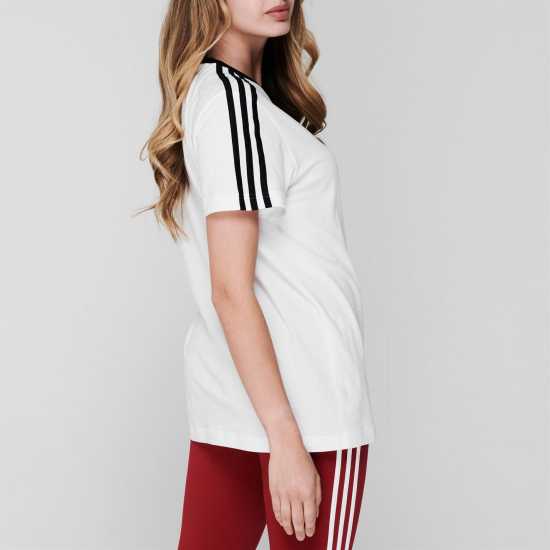 Adidas 3 Stripe T-Shirt White/Black - Дамски тениски с яка
