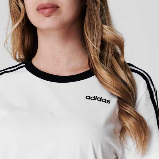 Adidas 3 Stripe T-Shirt White/Black - Дамски тениски с яка