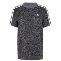 Adidas 3 Stripe T-Shirt Leopard Print Дамски тениски с яка