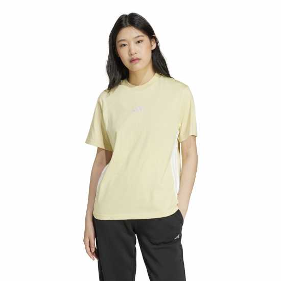 Adidas Essentials 3 Stripe T-Shirt Womens Прахово жълто Дамски тениски и фланелки