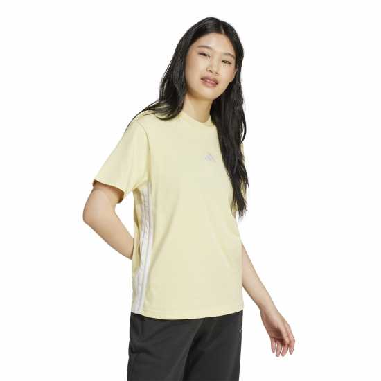 Adidas Essentials 3 Stripe T-Shirt Womens Прахово жълто Дамски тениски и фланелки