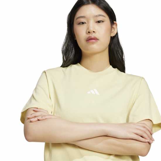 Adidas Essentials 3 Stripe T-Shirt Womens Прахово жълто Дамски тениски и фланелки