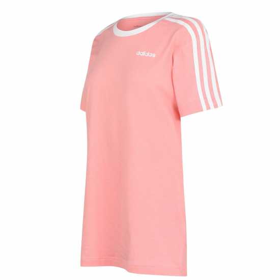Adidas Дамска Тениска Essentials 3 Stripe T Shirt Ladies GloryPink/White Дамски тениски с яка