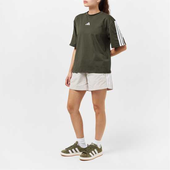 Adidas Essentials 3 Stripe T-Shirt Womens Олива Дамски тениски и фланелки