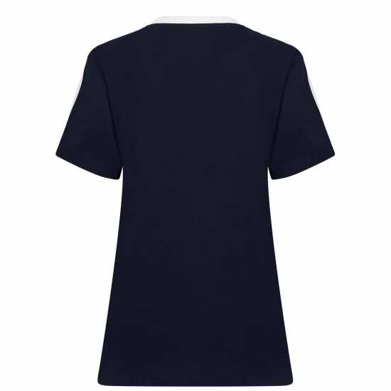 Adidas 3 Stripe T-Shirt Navy/White Дамски тениски с яка