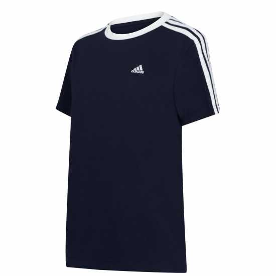 Adidas 3 Stripe T-Shirt Navy/White Дамски тениски с яка