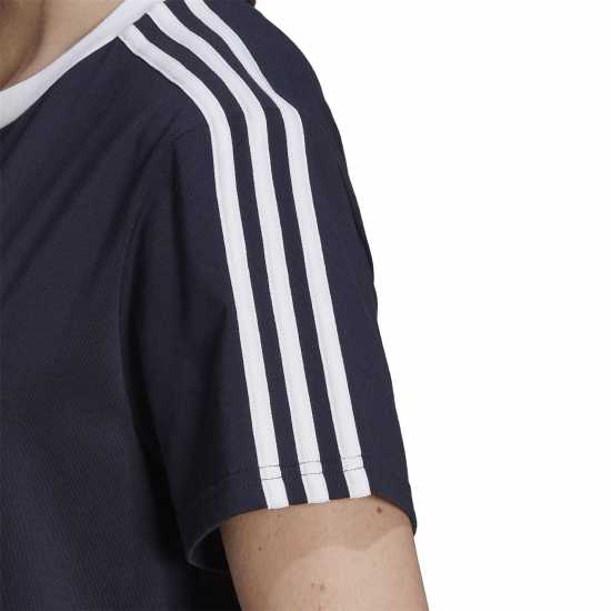 Adidas 3 Stripe T-Shirt Navy/White - Дамски тениски с яка