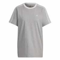 Adidas 3 Stripe T-Shirt Medium Grey Hth Дамски тениски с яка