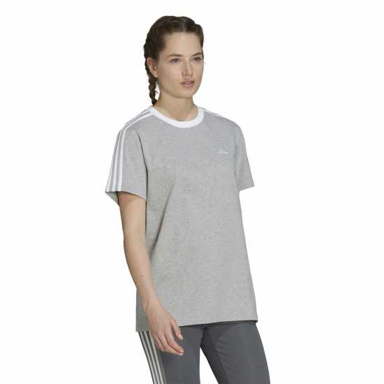 Adidas Essentials 3 Stripe T-Shirt Womens Среден сив хтх Дамски тениски и фланелки