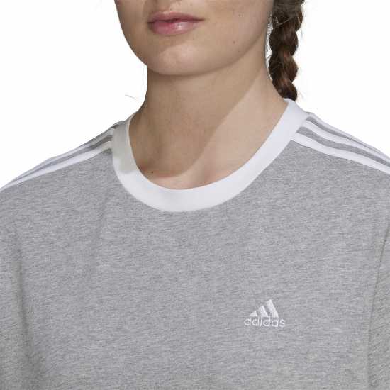 Adidas Essentials 3 Stripe T-Shirt Womens Среден сив хтх Дамски тениски и фланелки