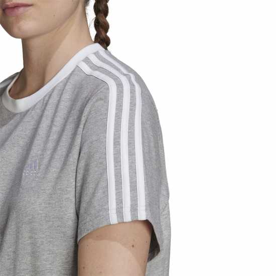Adidas Essentials 3 Stripe T-Shirt Womens Среден сив хтх Дамски тениски и фланелки