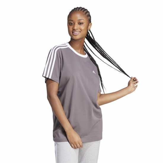 Adidas Essentials 3 Stripe T-Shirt Womens Угъл Дамски тениски и фланелки