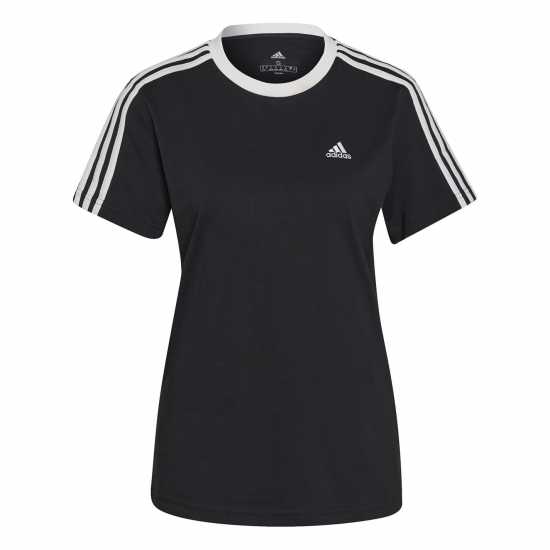 Adidas 3 Stripe T-Shirt Black/White Дамски тениски с яка