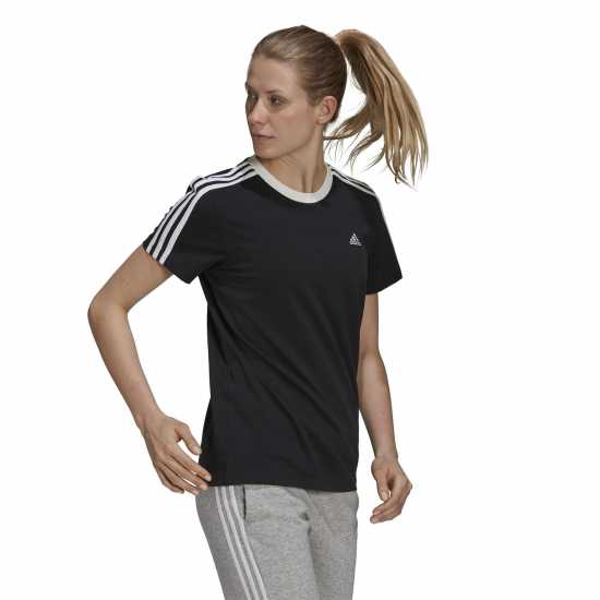 Adidas Essentials 3 Stripe T-Shirt Womens Черно/Бяло Дамски тениски и фланелки