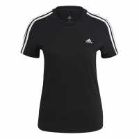 Adidas 3 Stripe T-Shirt Black/Black/Wht Дамски тениски с яка