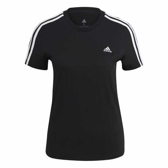 Adidas Essentials 3 Stripe T-Shirt Womens Черно/Черно/Бяло Дамски тениски и фланелки
