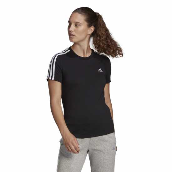 Adidas Essentials 3 Stripe T-Shirt Womens Черно/Черно/Бяло Дамски тениски и фланелки
