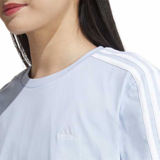 Adidas 3 Stripe T-Shirt Blue Dawn Дамски тениски с яка